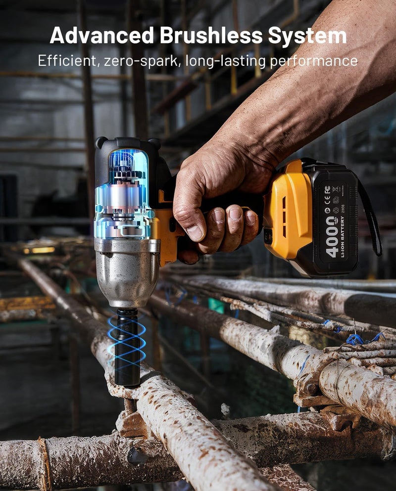 TaskStar Cordless Impact Wrench 1/2 Inch, 1200N·m(886ft・lbs) Brushless High Torque Impact Gun, 21V Electric Impact Driver, 2x4.0Ah Batteries, Charger & 6 Sockets, Variable Speeds for Car/Truck RV/Mower - Image 4